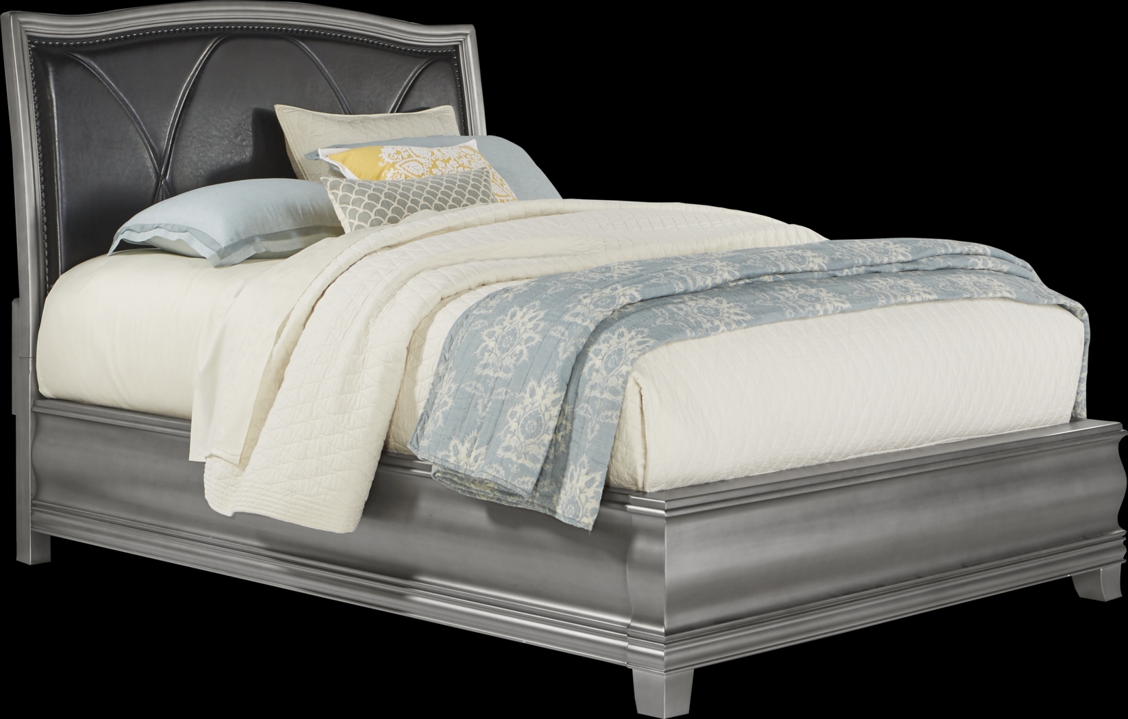 Alexi Silver 7 Pc King Panel Bedroom with Chocolate Inset - Thumbnail - Image 5