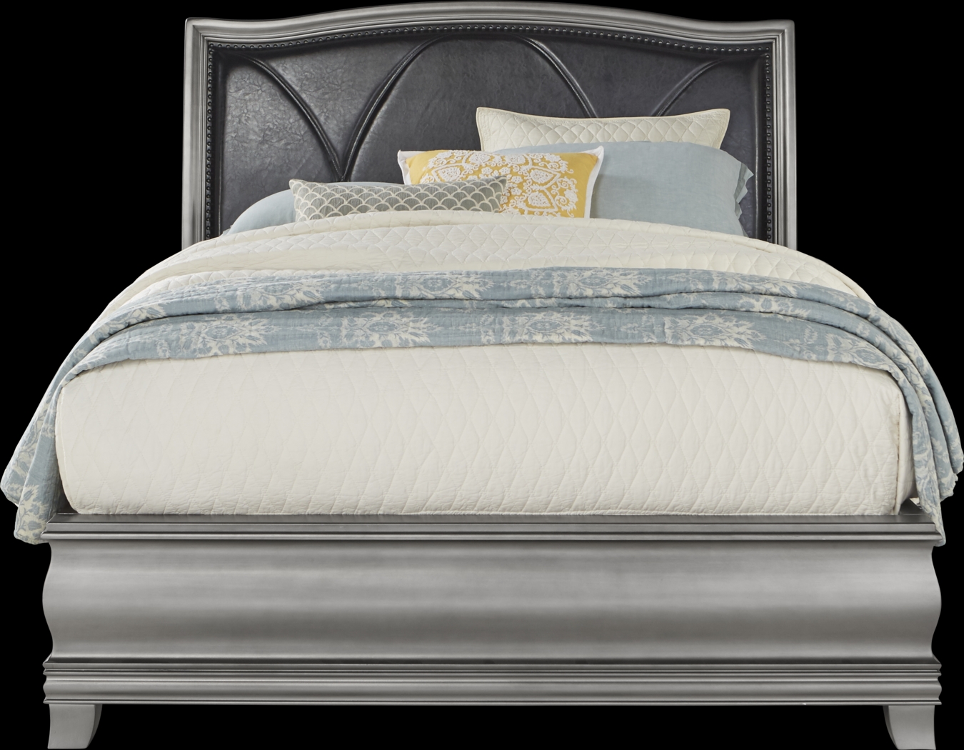 Alexi Silver 3 Pc Queen Bed with Chocolate Inset - Thumbnail - Image 1