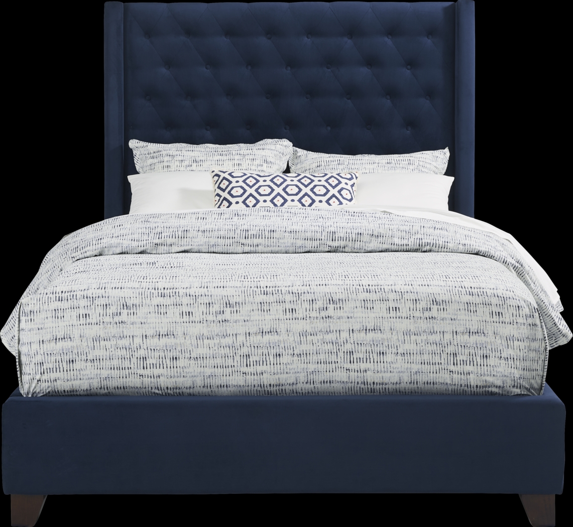 Alexis Blue 3 Pc Queen Upholstered Bed - Thumbnail - Image 1