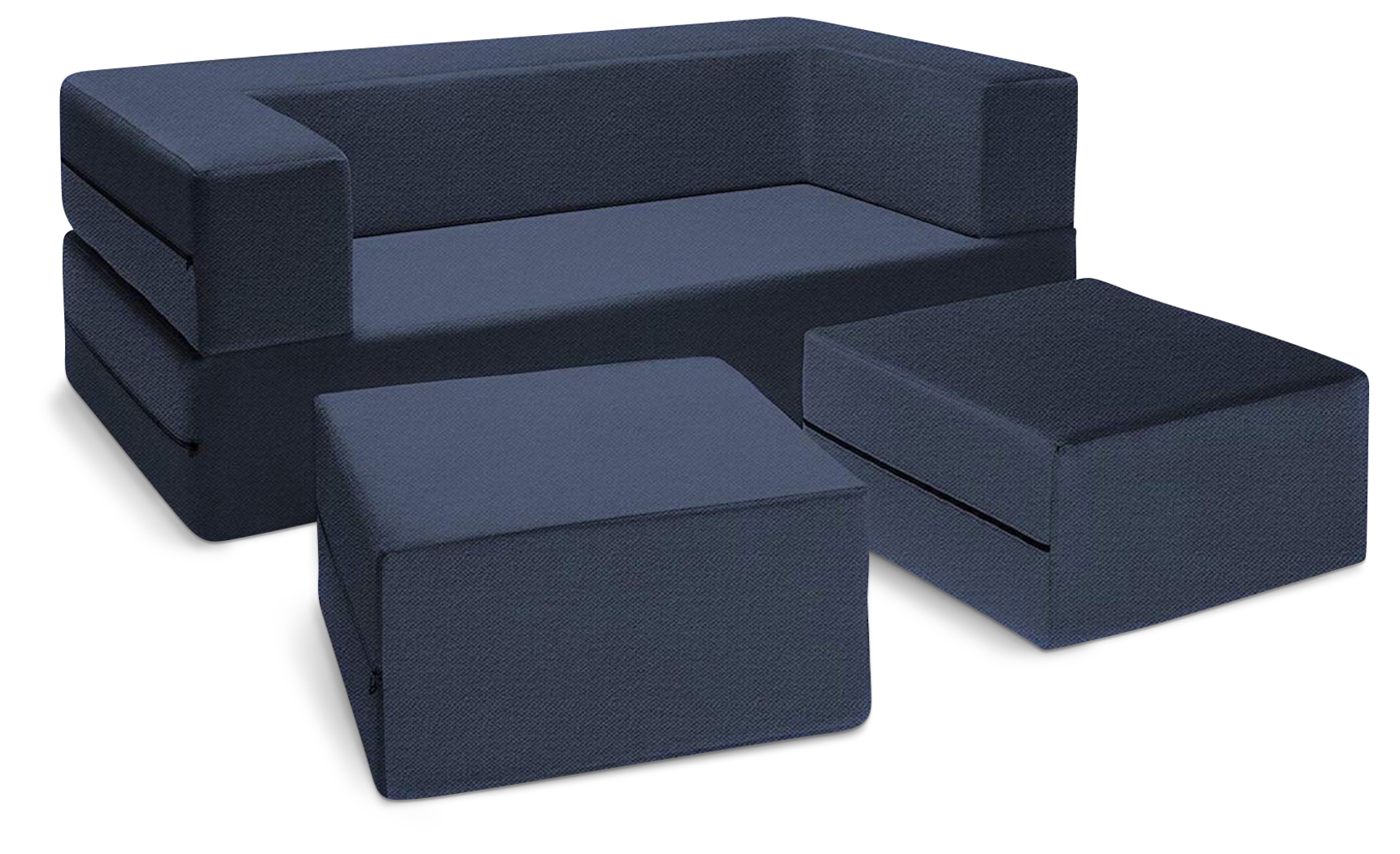Alfy Blue Convertible Loveseat and Ottomans - Thumbnail - Image 2
