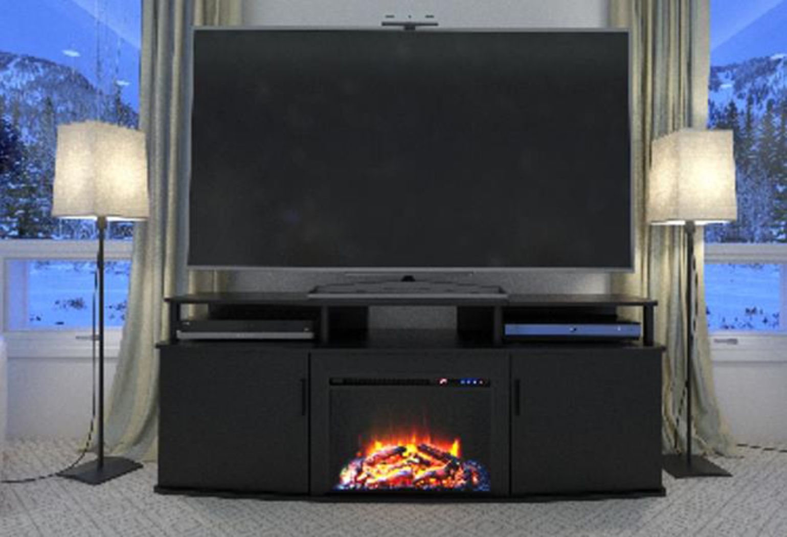 Alguire Black 63 in. Console with Electric Fireplace - Thumbnail - Image 8
