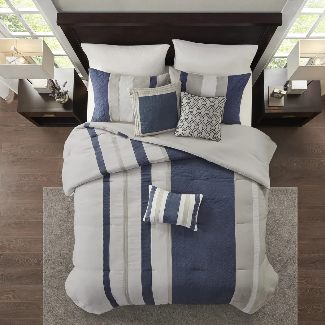 Alima Blue 7 Pc California King Comforter Set - Thumbnail - Image 3