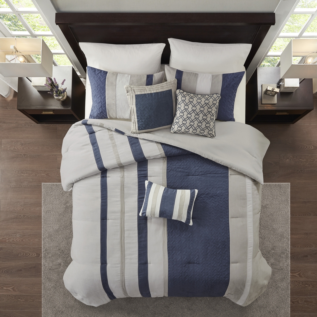 Alima Blue 7 Pc King Comforter Set - Thumbnail - Image 3