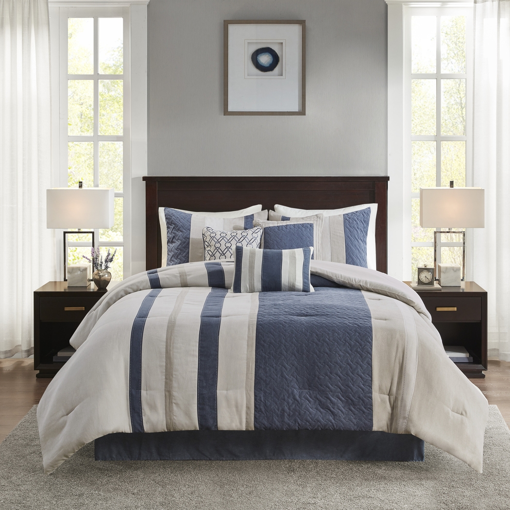 Alima Blue 7 Pc Queen Comforter Set - Thumbnail - Image 1