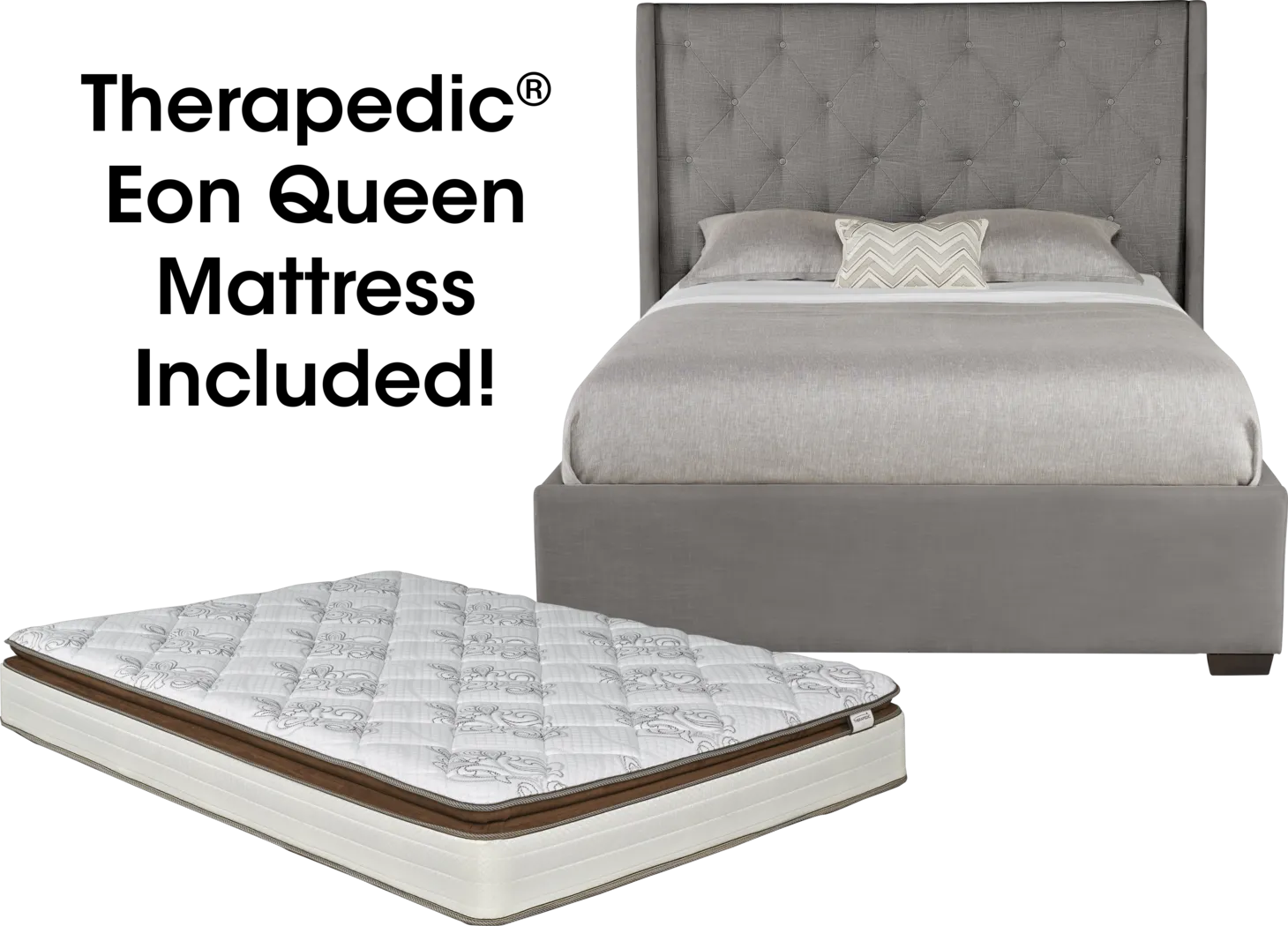 Alison Gray 5 Pc Queen Upholstered Bed and Mattress Set - Thumbnail - Image 1