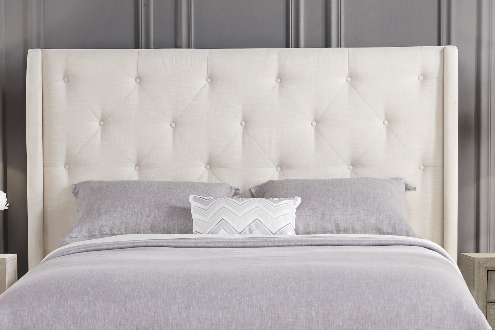 Alison Oatmeal 3 Pc King Upholstered Bed with 2 Drawer Storage - Thumbnail - Image 2