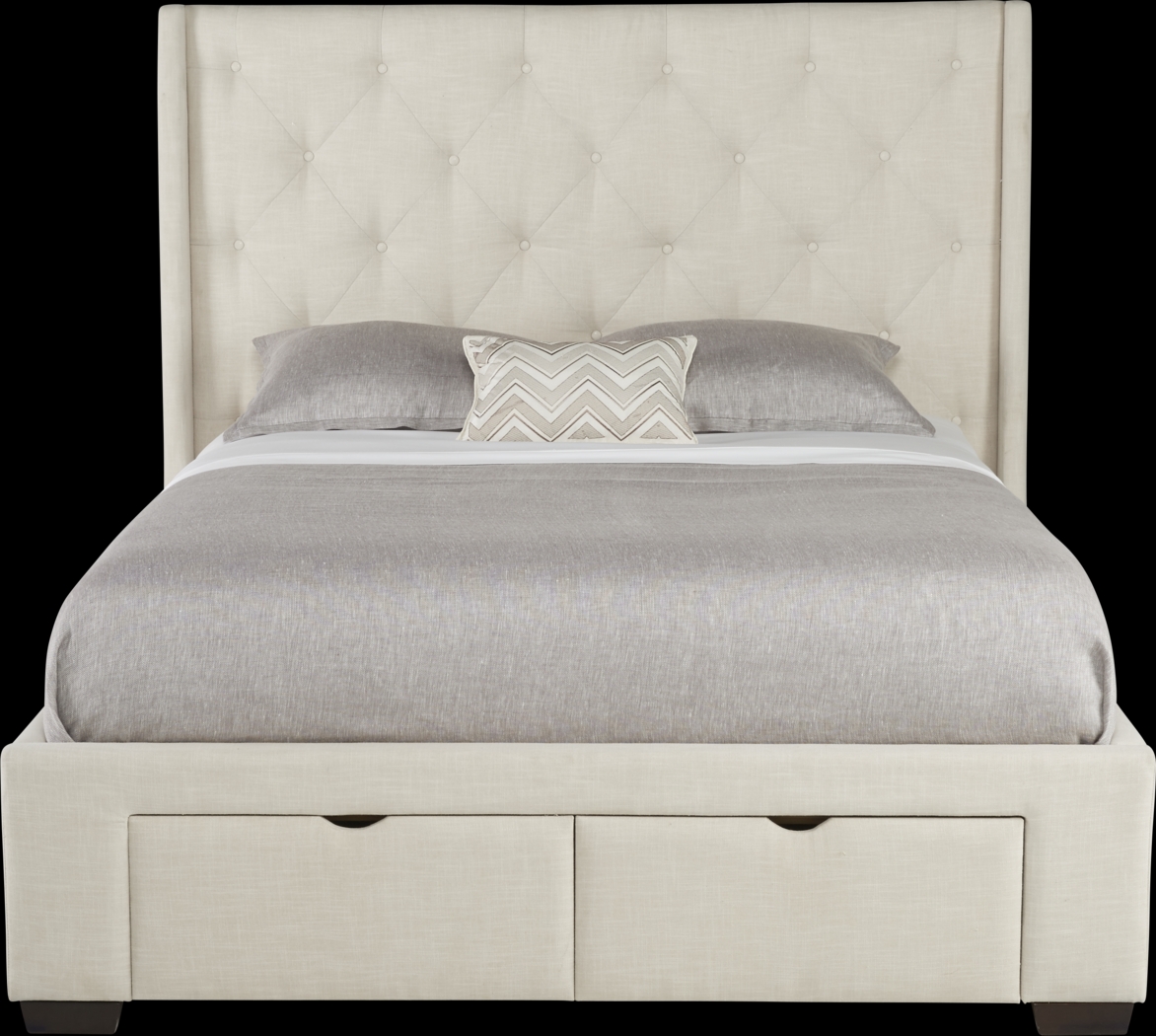 Alison Oatmeal 3 Pc Queen Upholstered Bed with 2 Drawer Storage - Thumbnail - Image 1