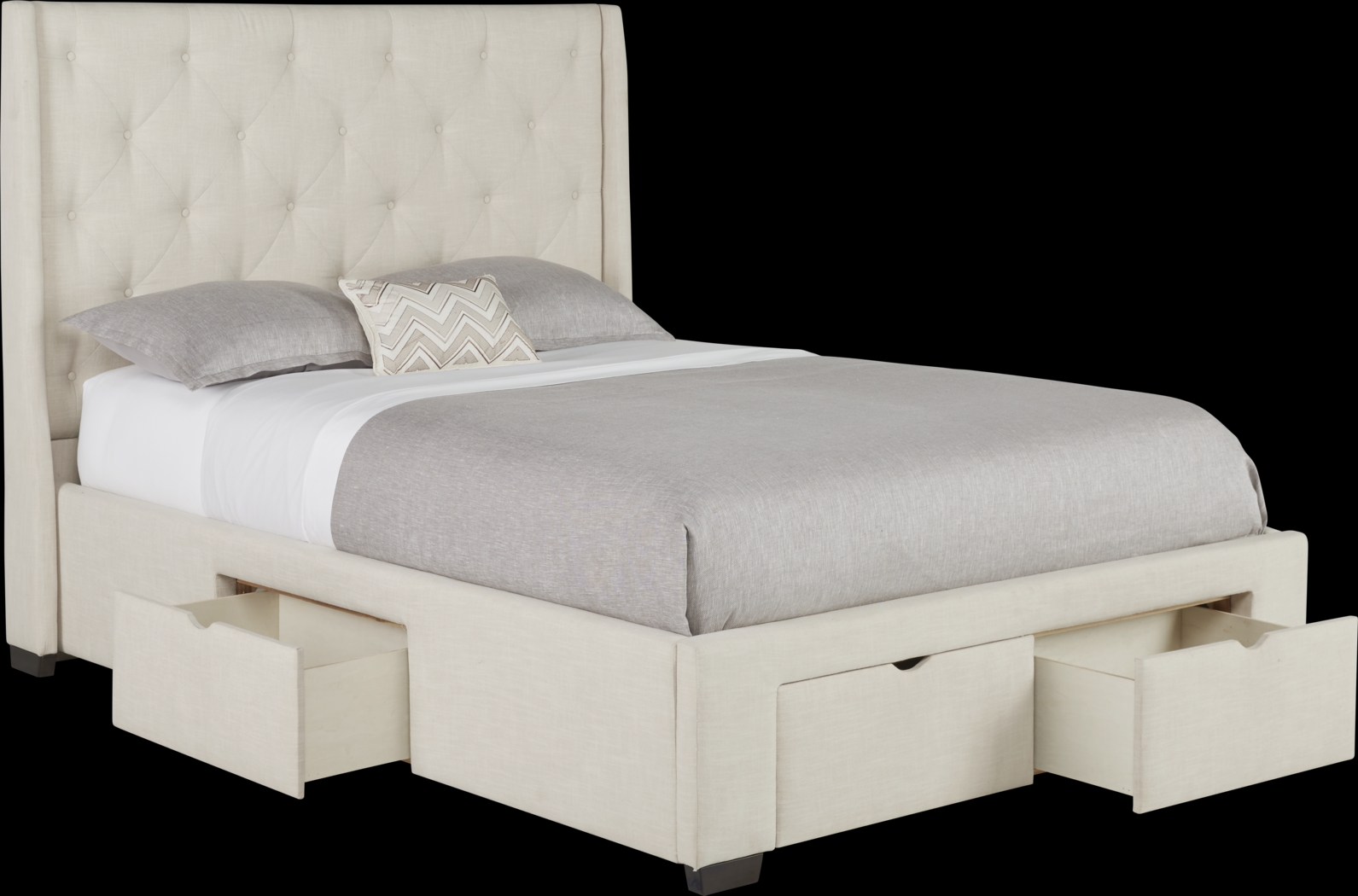 Alison Oatmeal 3 Pc Queen Upholstered Bed with 4 Drawer Storage - Thumbnail - Image 1