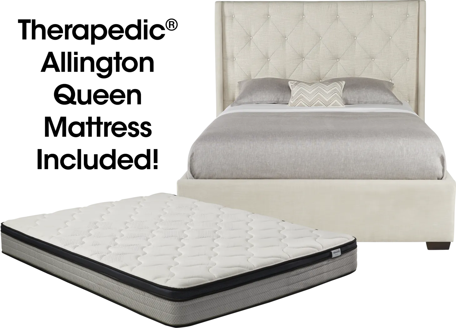 Alison Oatmeal 5 Pc Queen Upholstered Bed and Mattress Set - Thumbnail - Image 1