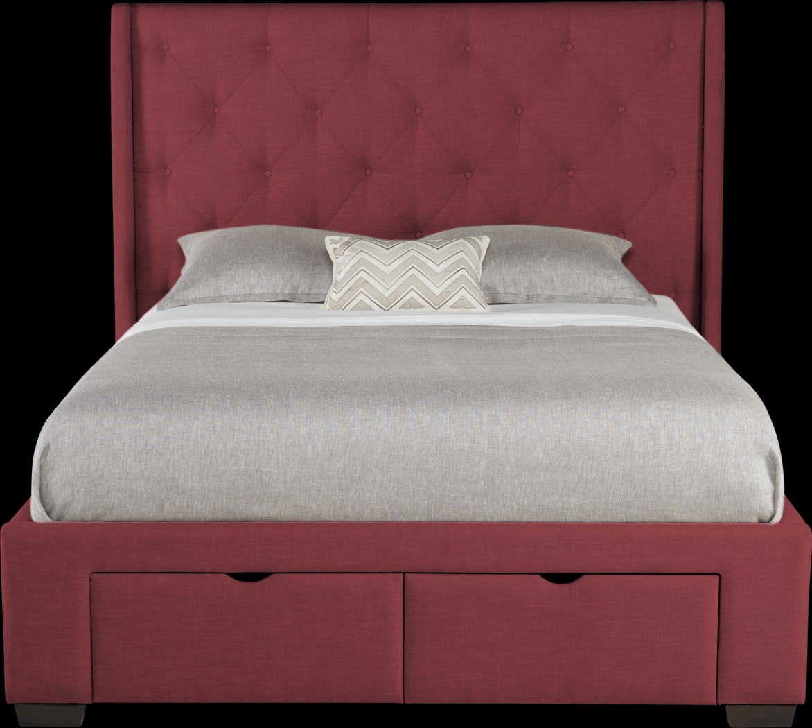 Alison Red 3 Pc Queen Upholstered Bed with 2 Drawer Storage - Thumbnail - Image 1
