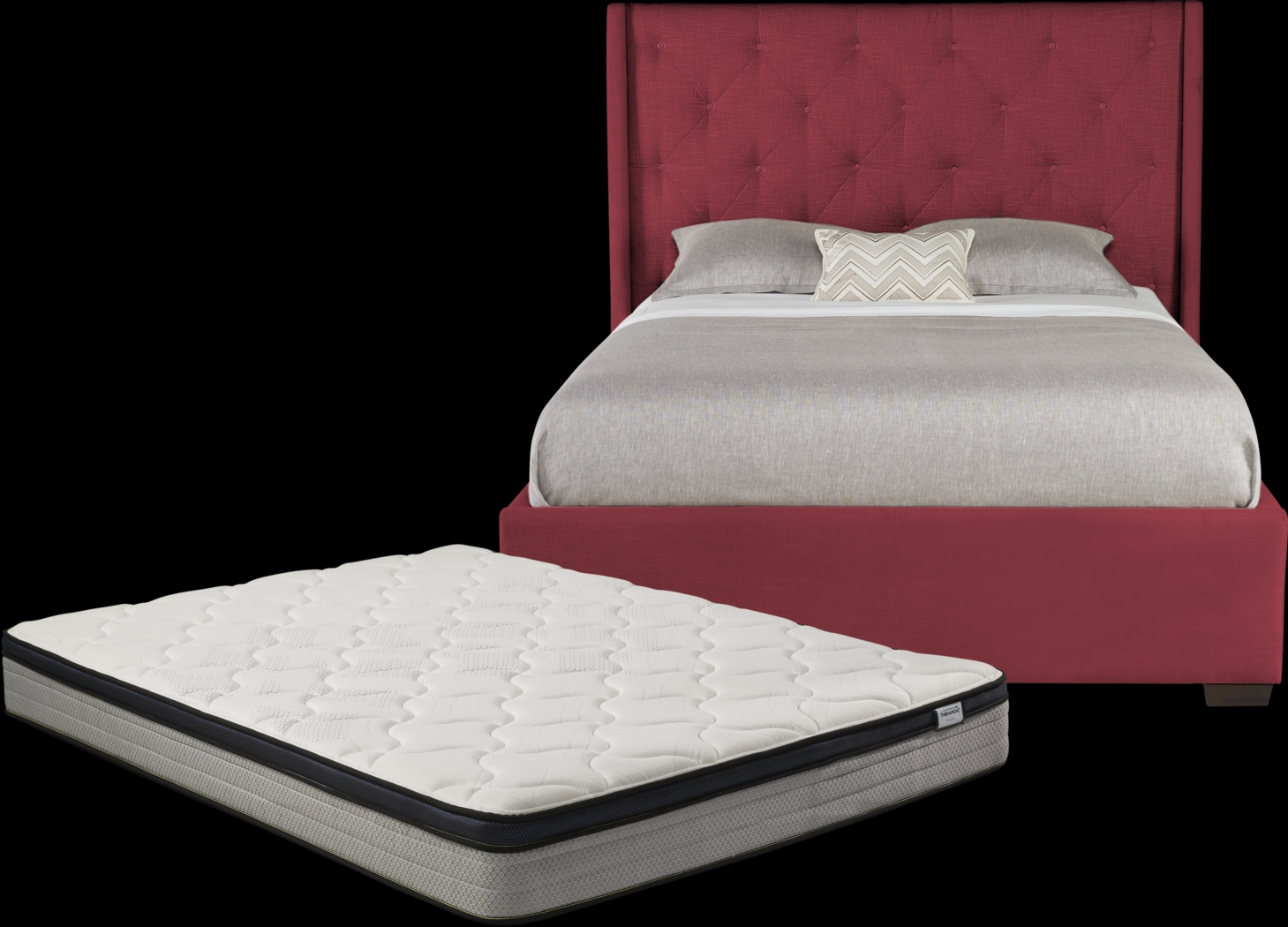 Alison Red 5 Pc Queen Upholstered Bed and Mattress Set - Thumbnail - Image 1
