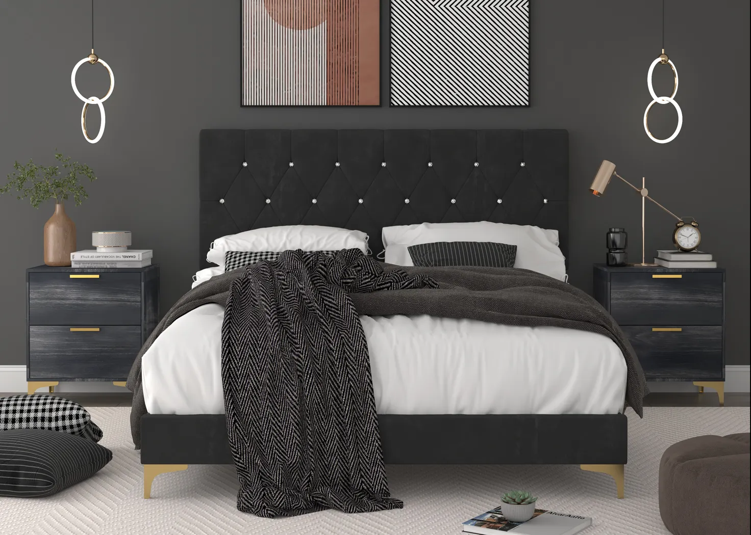 Allengrove Black Full Bed with 2 Nightstand - Thumbnail - Image 2