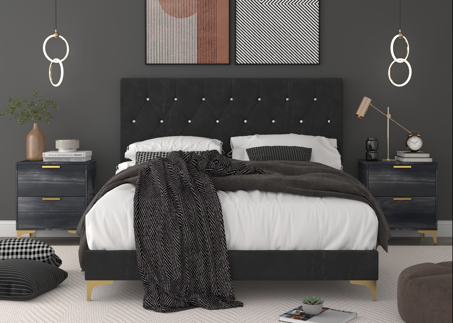 Allengrove Black King Bed with 2 Nightstands - Thumbnail - Image 2