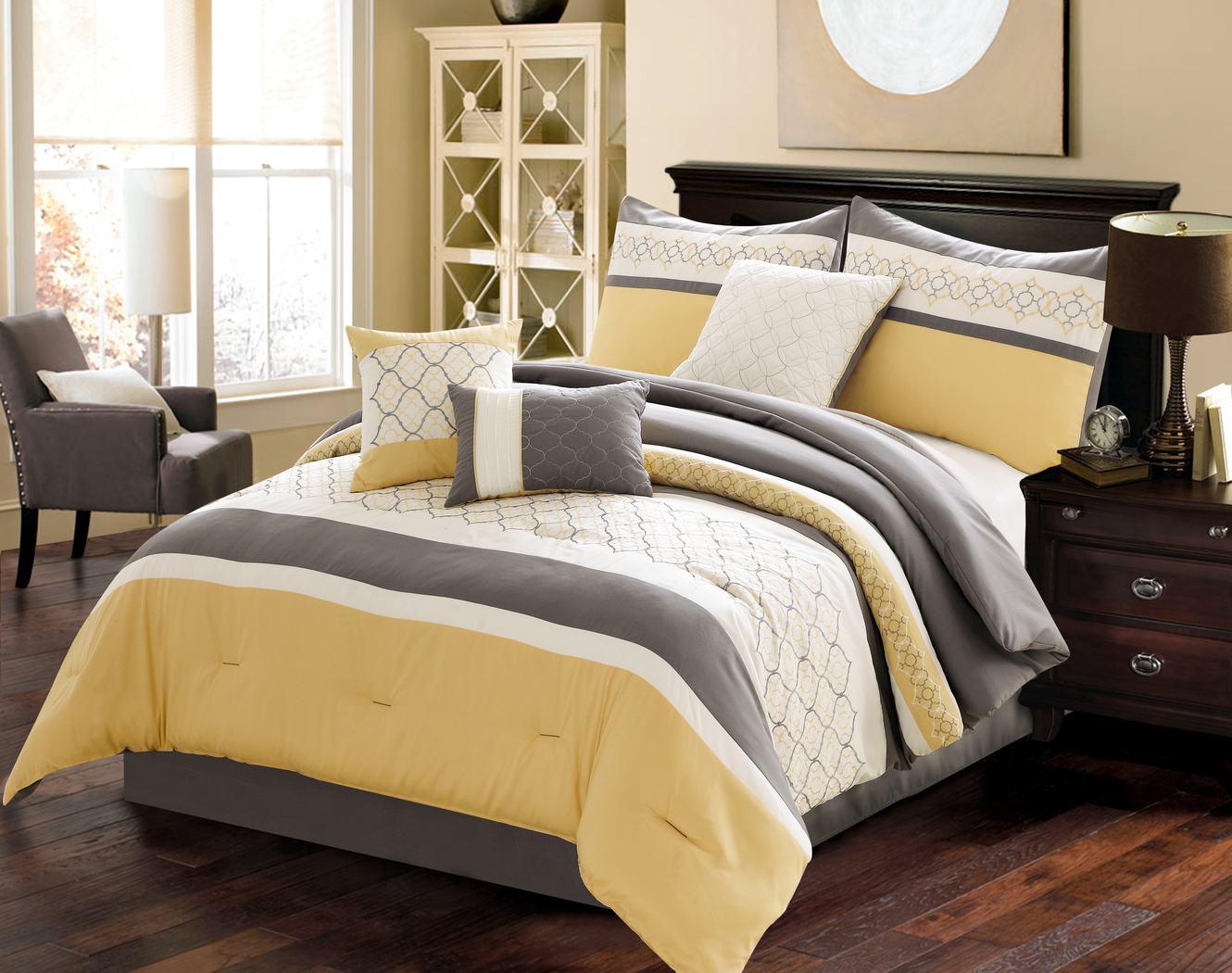 Alless Yellow 7 Pc Queen Comforter Set - Thumbnail - Image 1