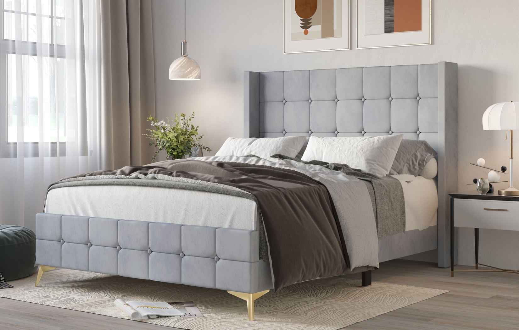 Allpeina Gray King Bed - Thumbnail - Image 2