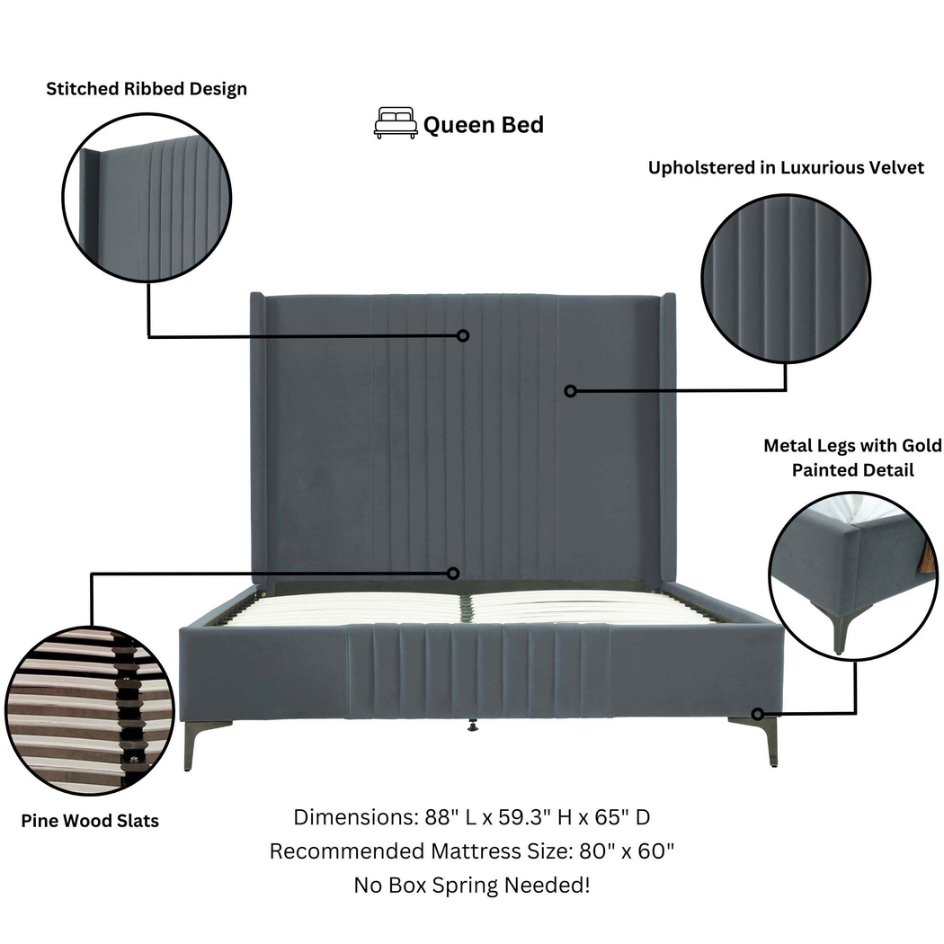 Almendra Gray Queen Bed - Thumbnail - Image 5