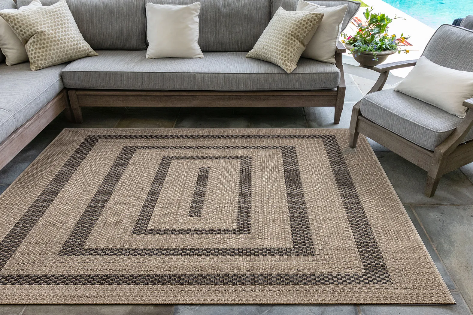 Almoris Taupe 7'10 Sqaure Indoor/Outdoor Rug - Thumbnail - Image 2