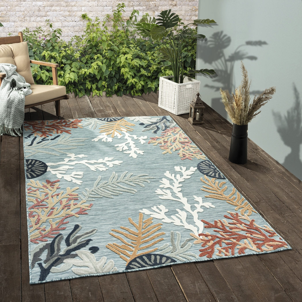 Alotimo Blue/Multi 7'9 x 9'9 Indoor/Outdoor Rug - Thumbnail - Image 2