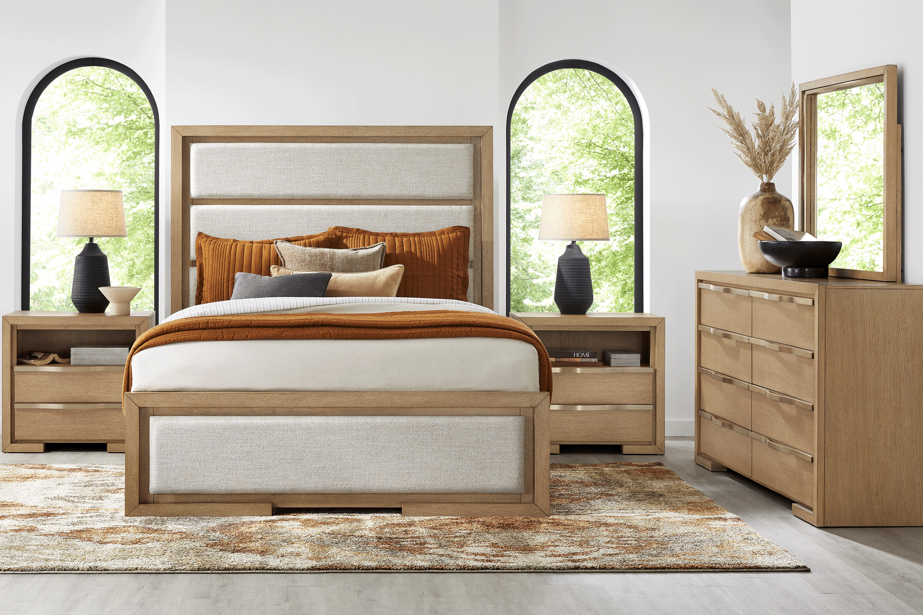 Alpine Lake Light Oak 5 Pc King Upholstered Bedroom - Thumbnail - Image 1