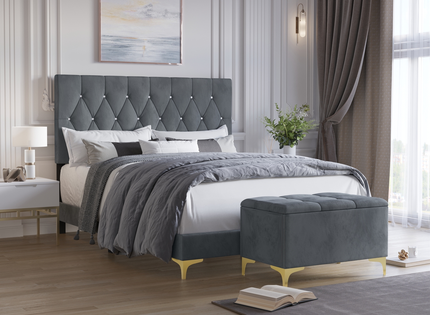 Alresford Gray Full Bed with Bench - Thumbnail - Image 2