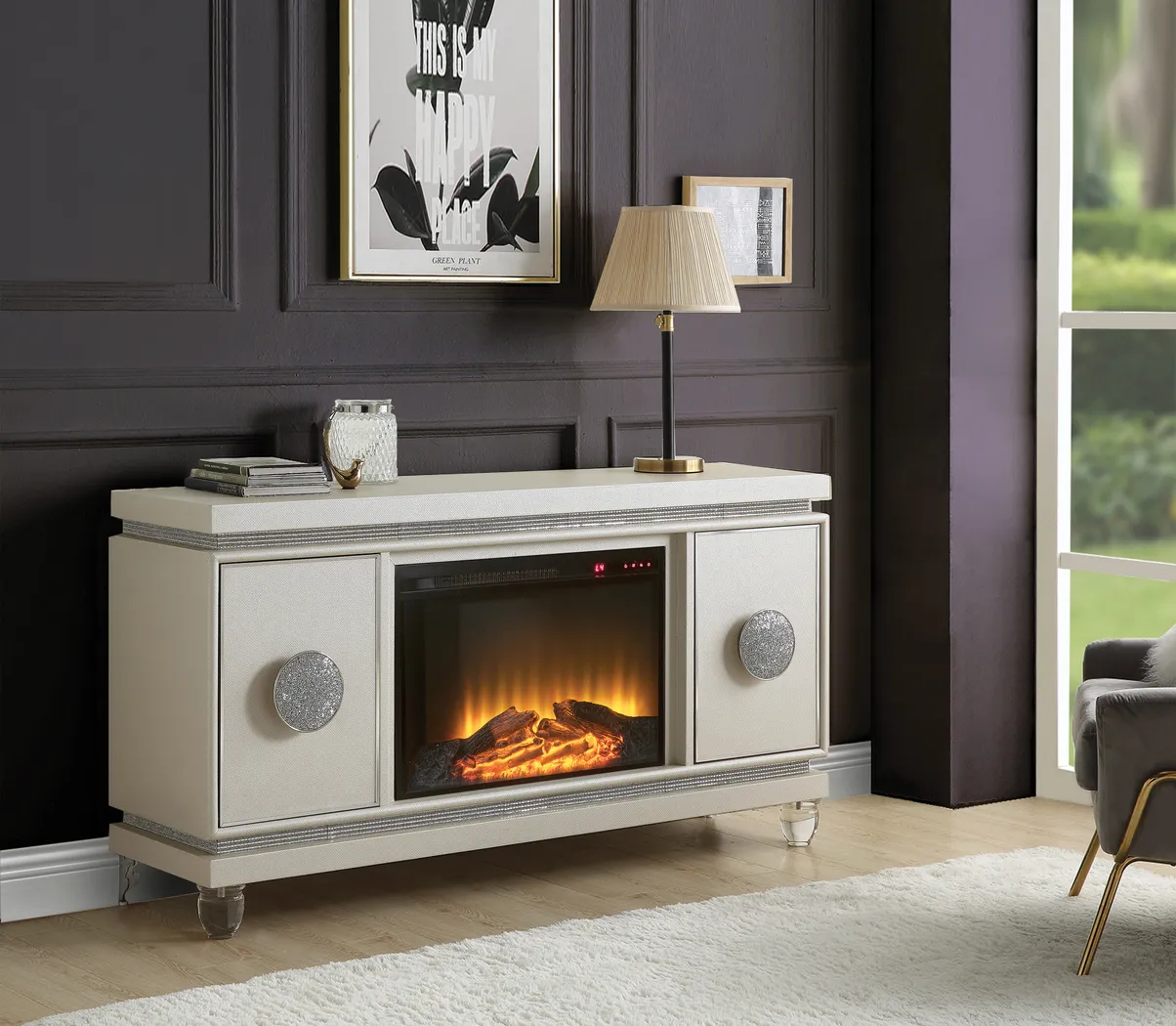 Alreva Ivory 50 in. Console, With Electric Fireplace - Thumbnail - Image 2