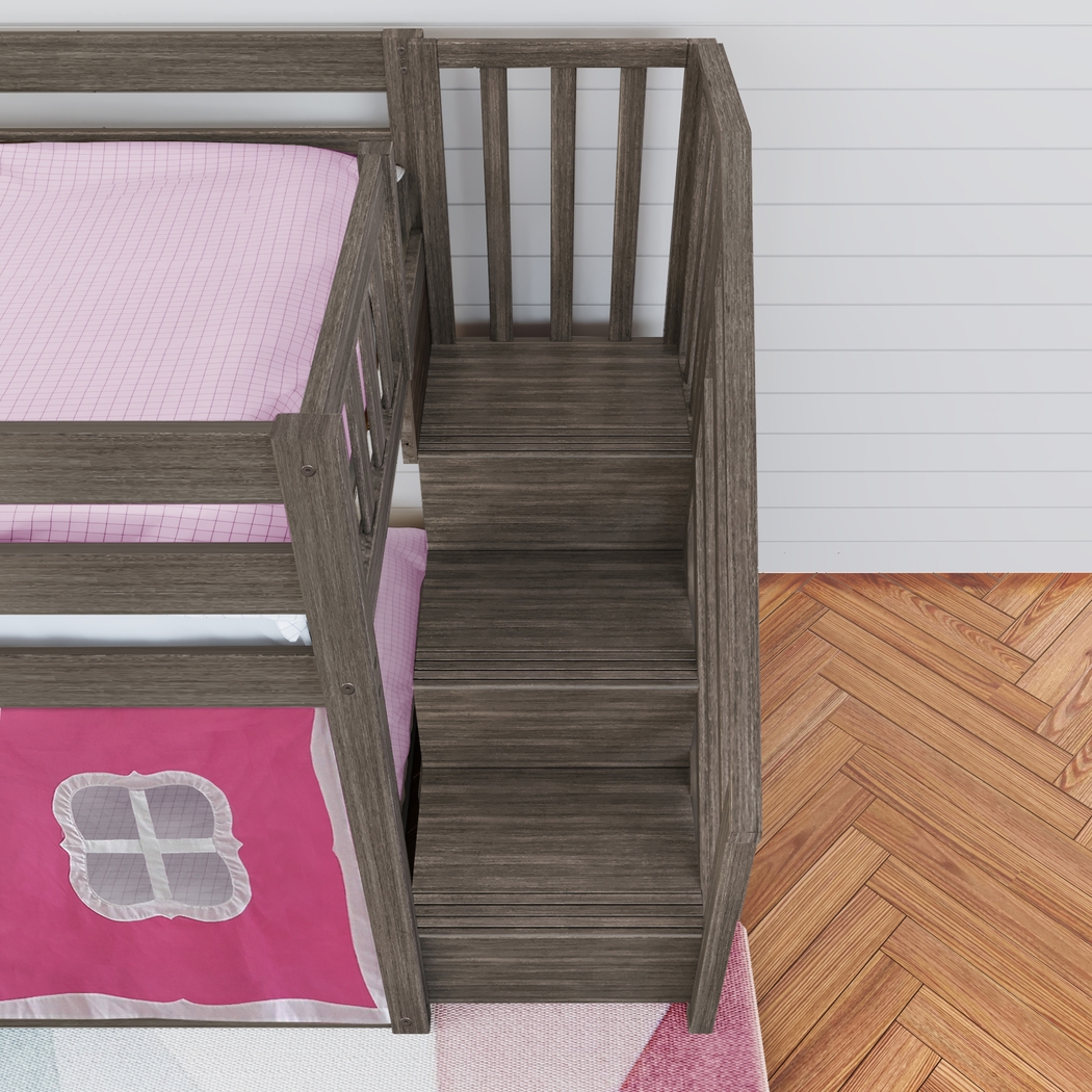 Kids Alwaes Brown Twin/Twin Low Bunk Bed with Slide and  Pink Tent - Thumbnail - Image 5