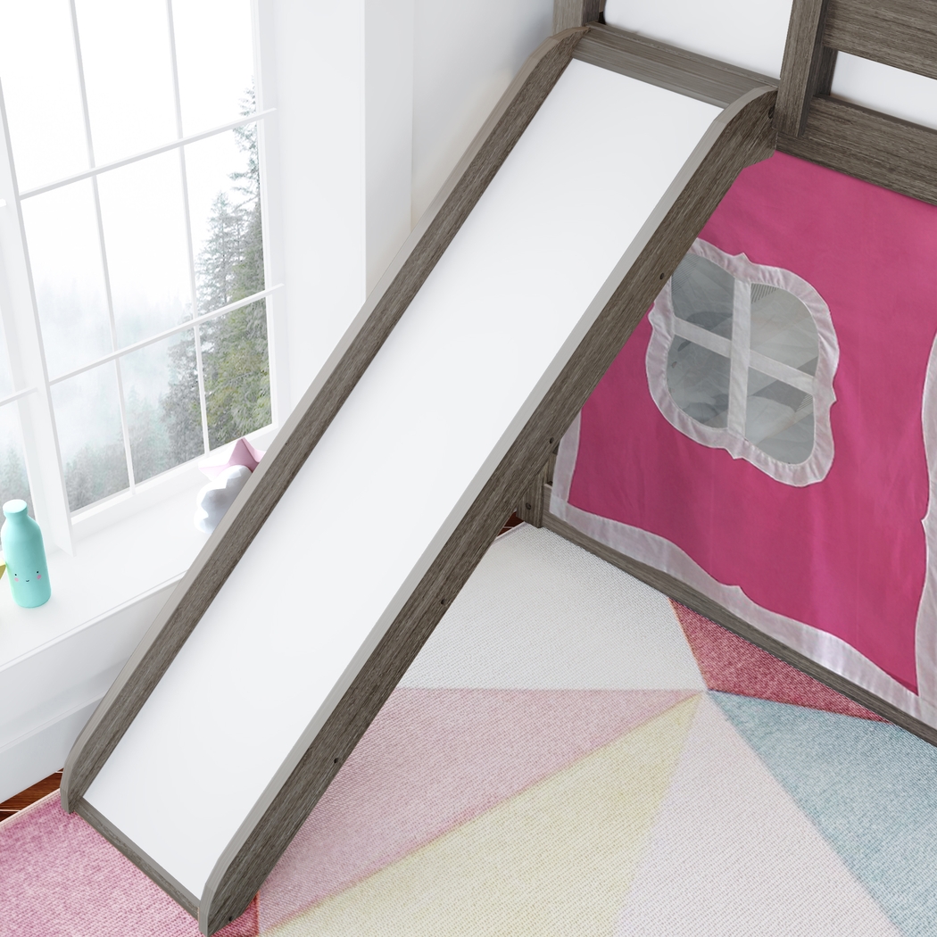 Kids Alwaes Brown Twin/Twin Low Bunk Bed with Slide and  Pink Tent - Thumbnail - Image 6