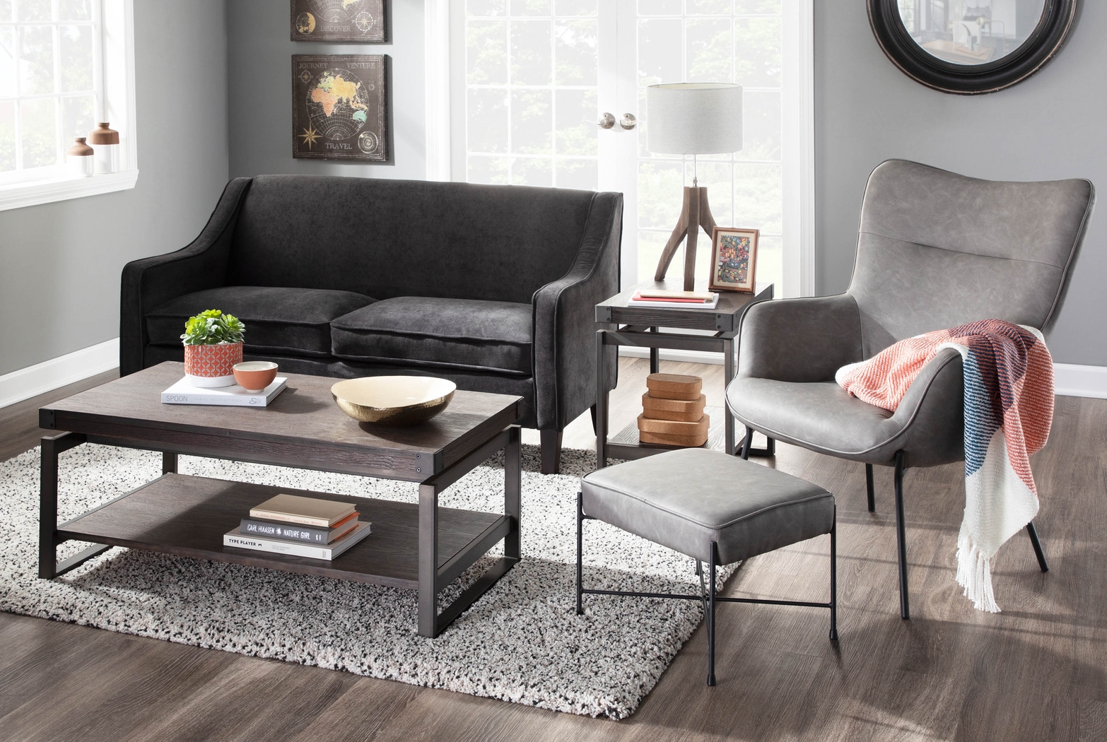 Amacker Gray Accent Chair and Ottoman - Thumbnail - Image 8