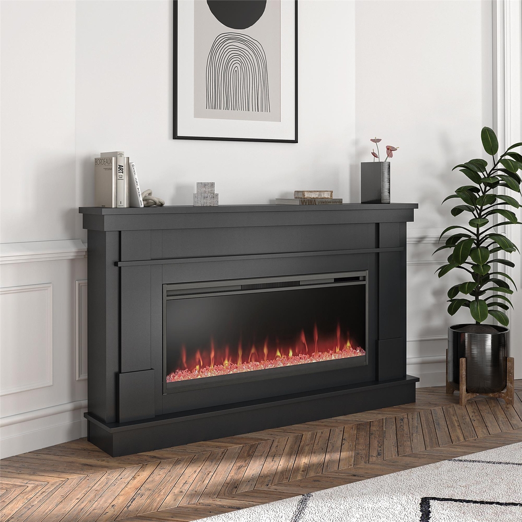 Amalarie Black 64 in. Console with Electric Fireplace - Thumbnail - Image 2