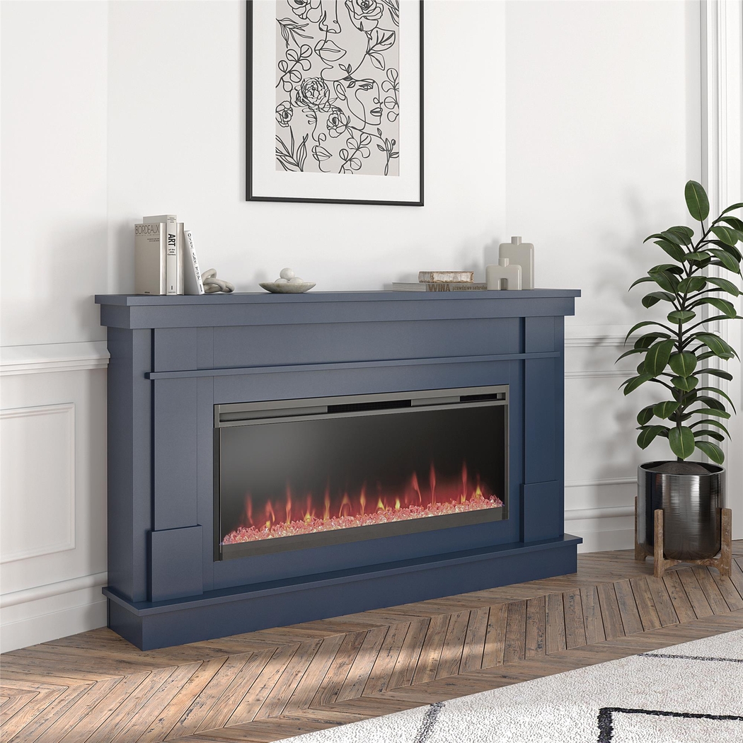 Amalarie Navy 64 in. Console with Electric Fireplace - Thumbnail - Image 2