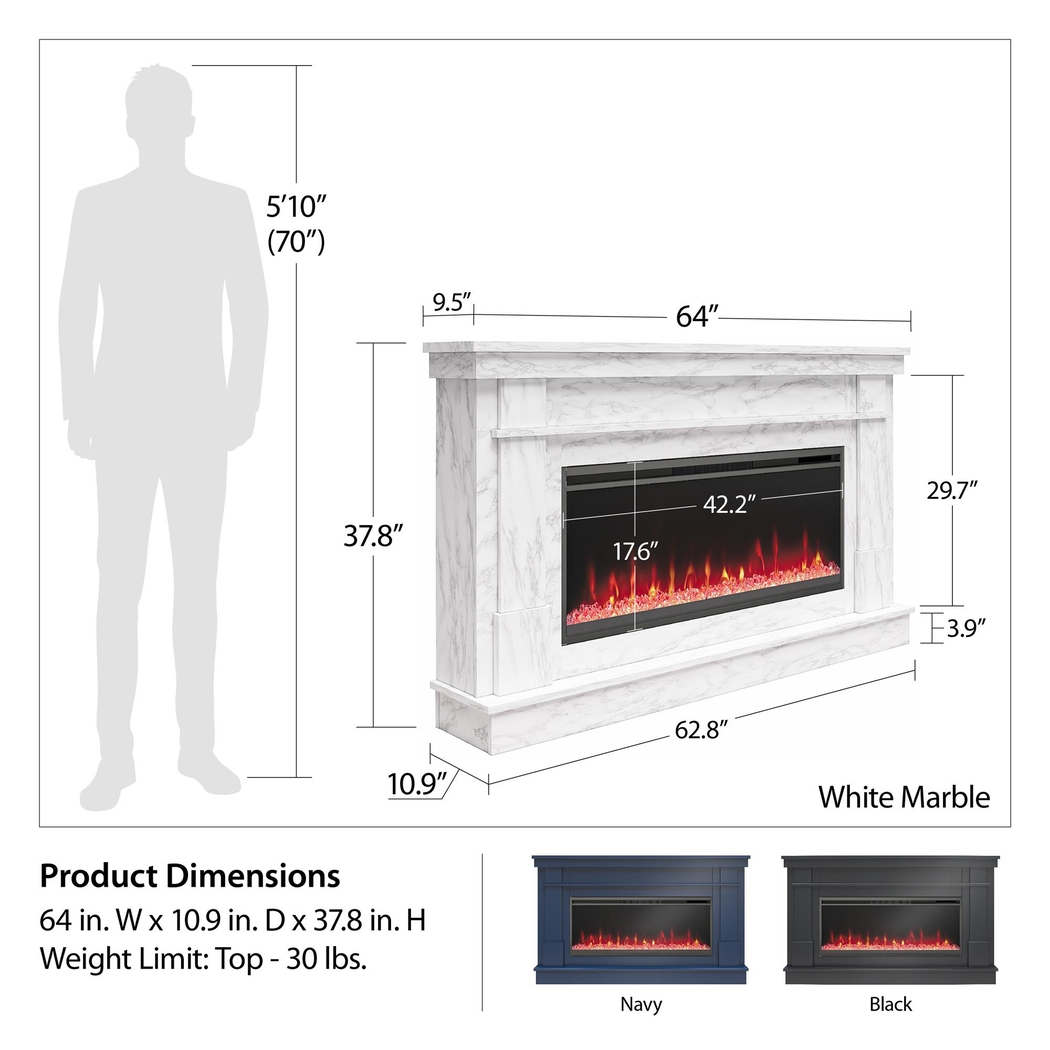 Amalarie White 64 in. Console with Electric Fireplace - Thumbnail - Image 7