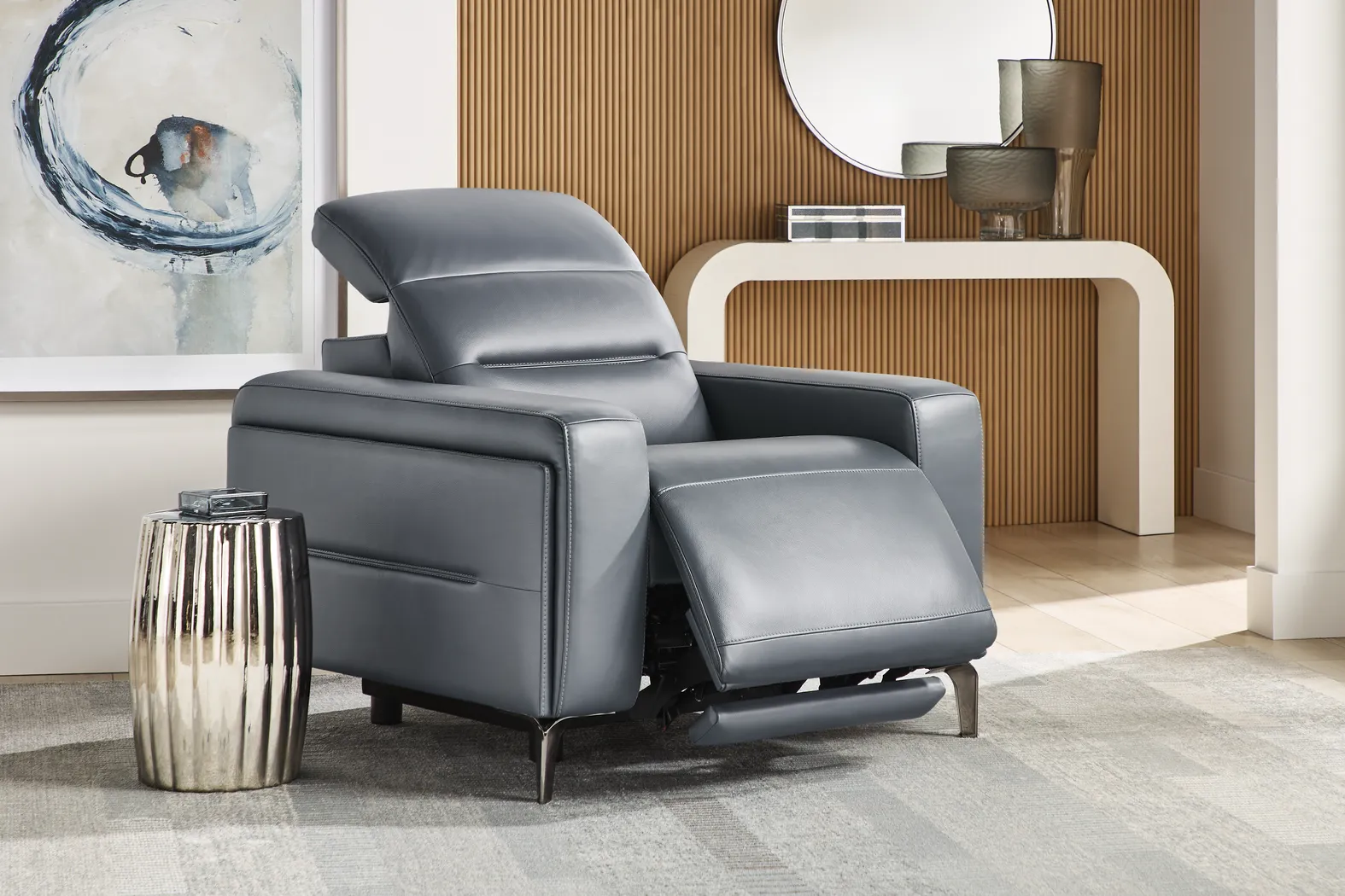 Amalfi Blue Leather 9 Pc Dual Power Reclining Living Room - Thumbnail - Image 15