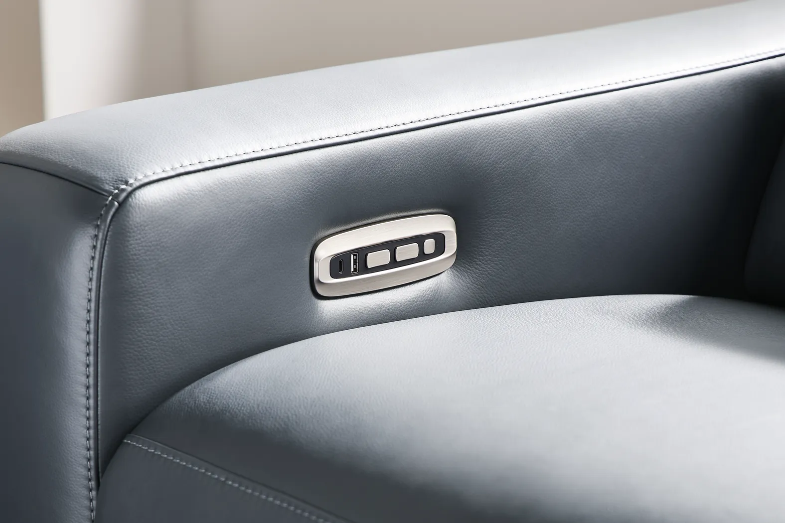 Amalfi Blue Leather Dual Power Recliner - Thumbnail - Image 4