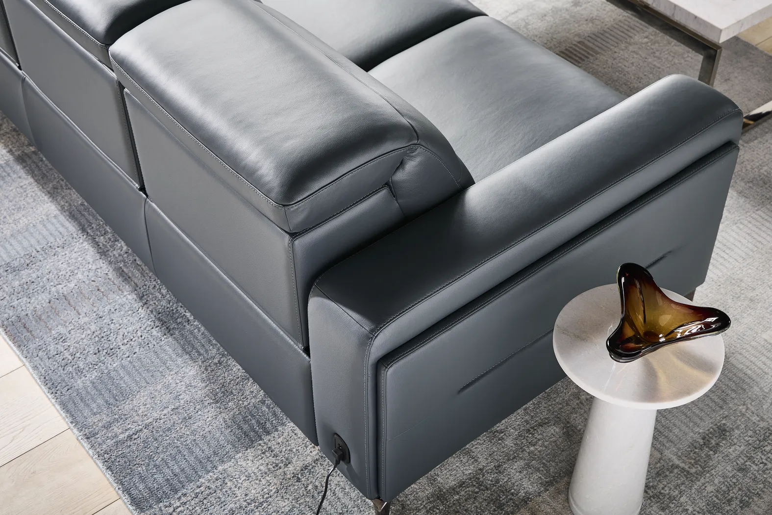 Amalfi Blue Leather Dual Power Reclining Loveseat - Thumbnail - Image 3