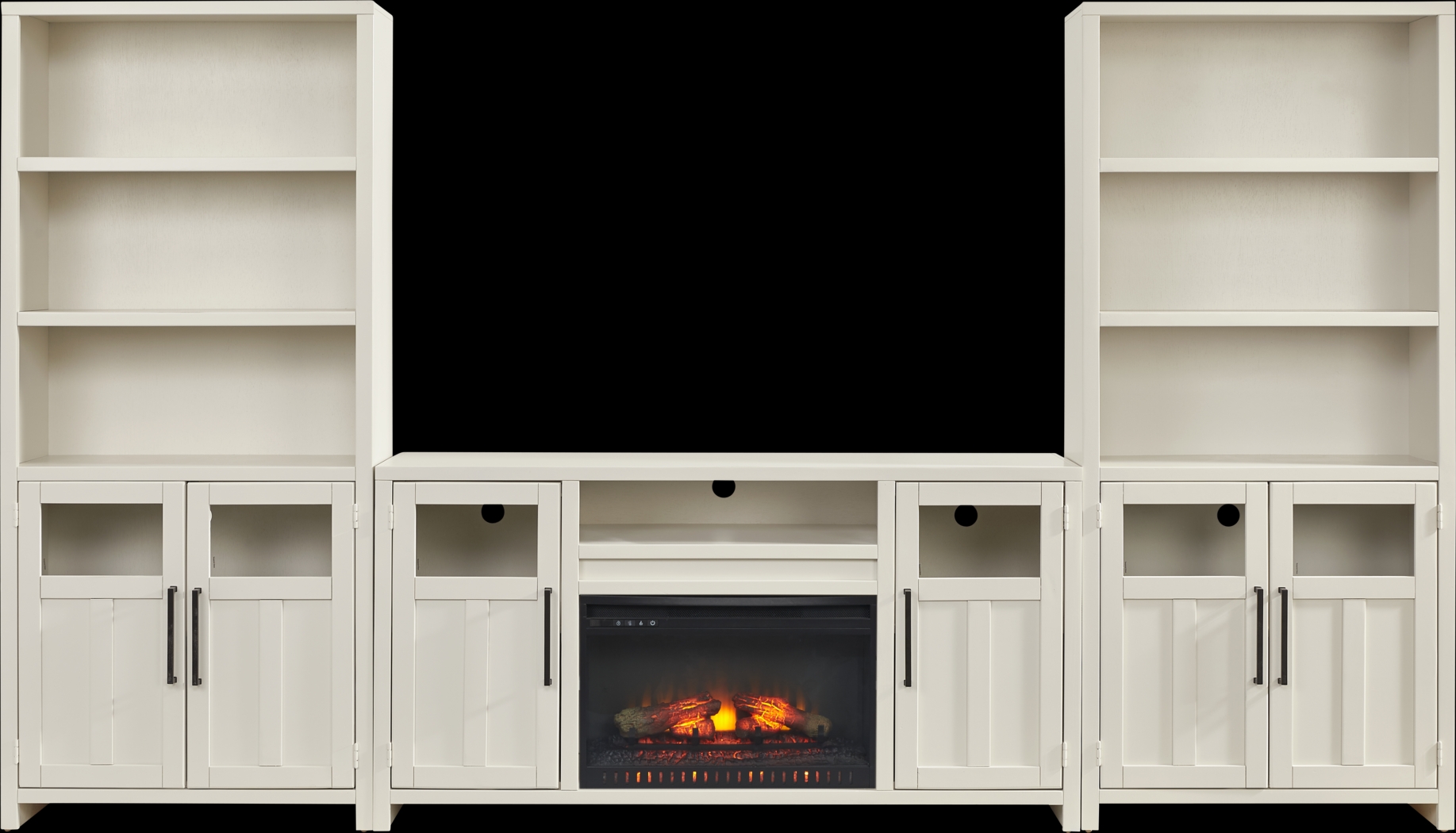 Amberfield White 4 Pc Wall Unit with 62 in. Console and Electric Log Fireplace - Thumbnail - Image 1