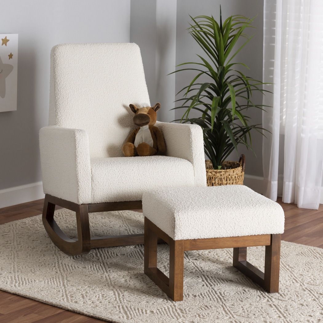 Amebco Off-White Rocking Chair with Ottoman - Thumbnail - Image 2