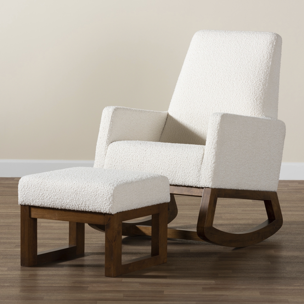 Amebco Off-White Rocking Chair with Ottoman - Thumbnail - Image 3