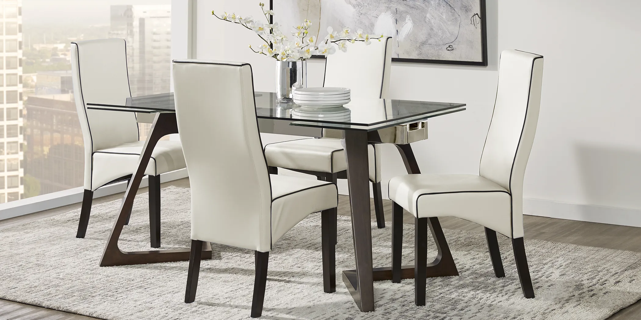 Amhearst Brown 5 Pc Rectangle Dining Set with White Chairs - Thumbnail - Image 1