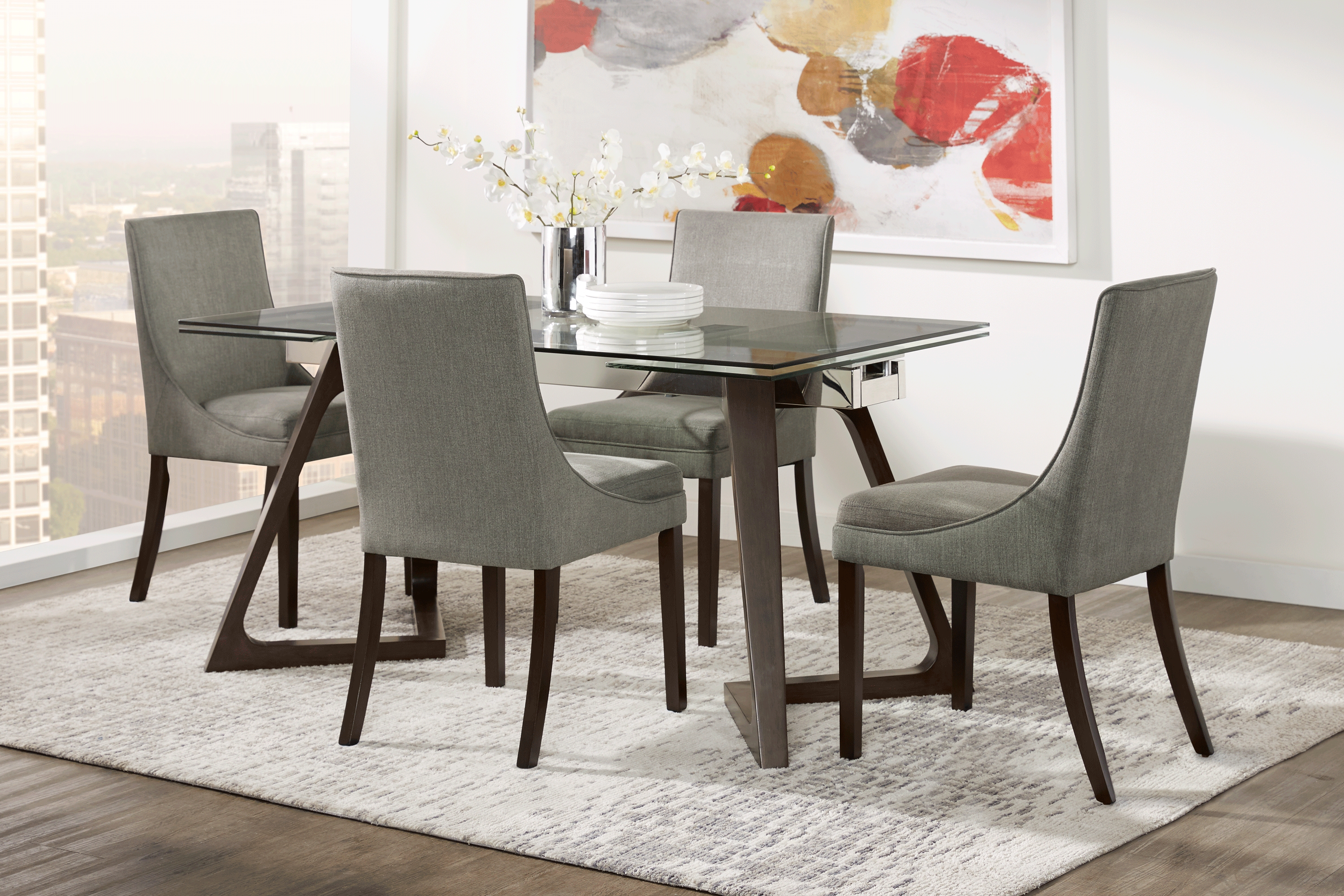 Amhearst Brown 5 Pc Rectangle Dining Set with Graphite Chairs - Thumbnail - Image 1