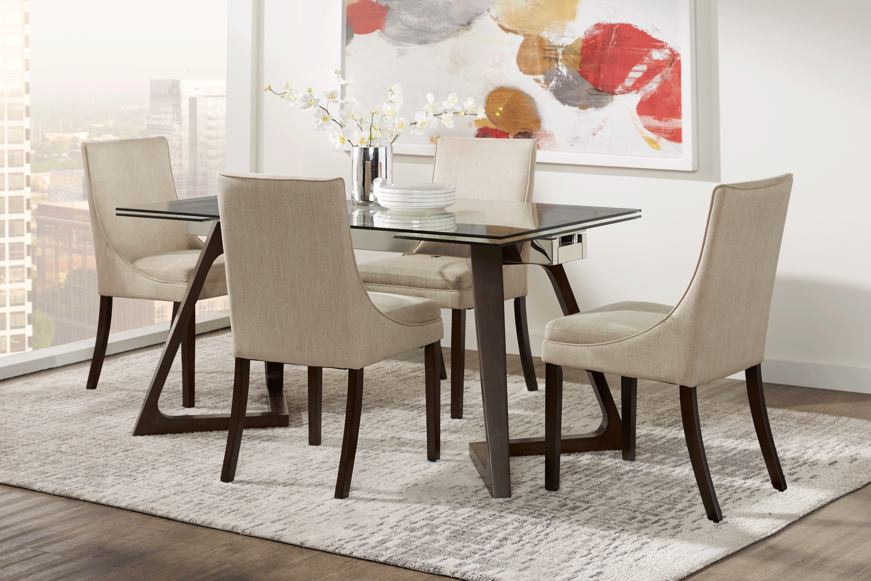 Amhearst Brown 5 Pc Rectangle Dining Set with Cream Chairs - Thumbnail - Image 1