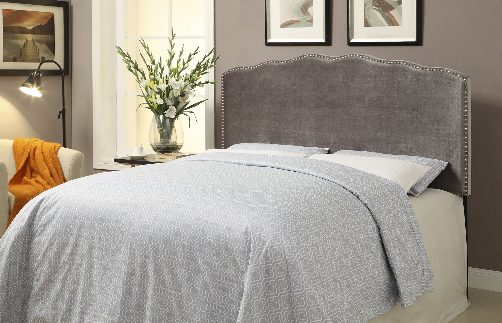 Amia Silver King Upholstered Headboard - Thumbnail - Image 1