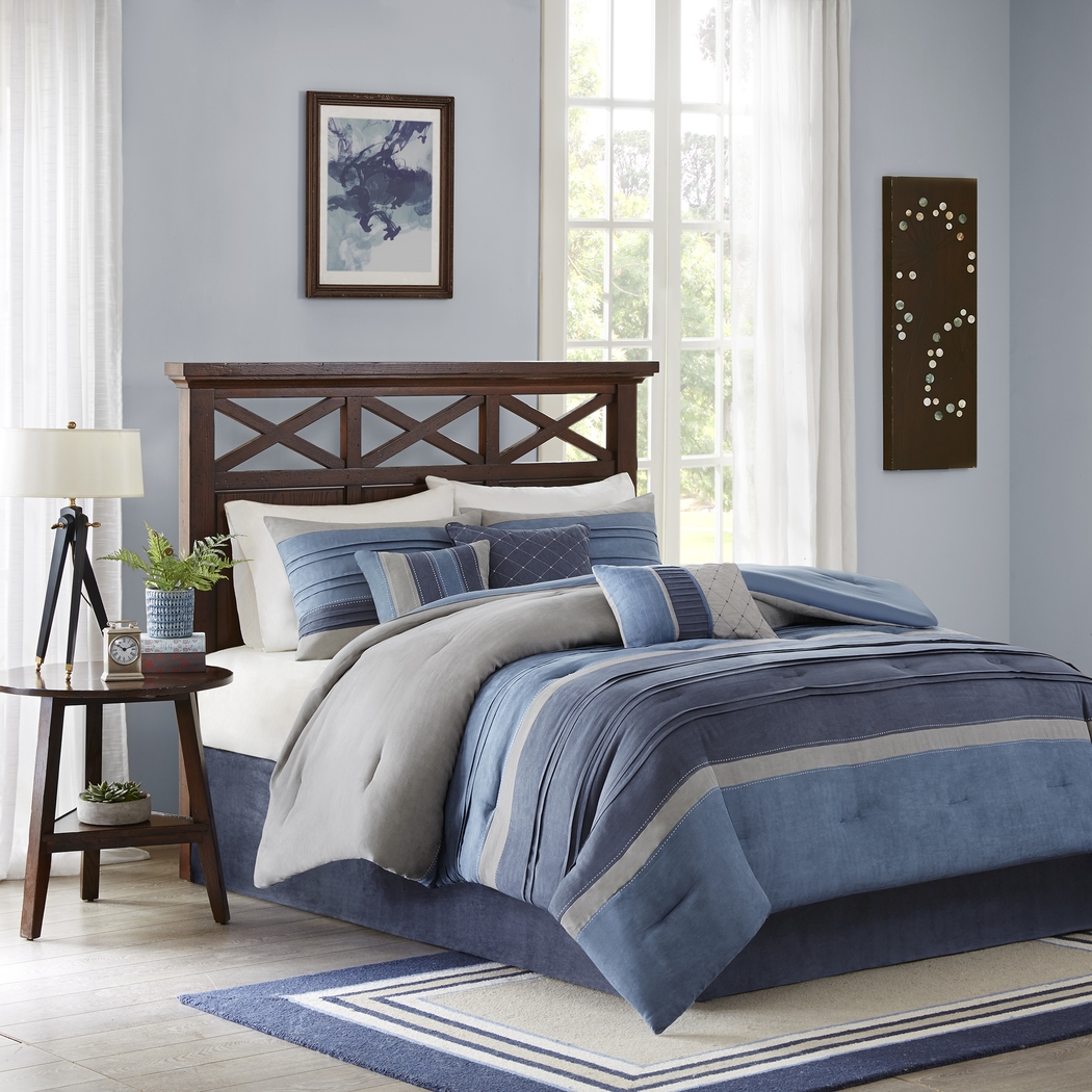 Amiah Navy 7 Pc King Comforter Set - Thumbnail - Image 2