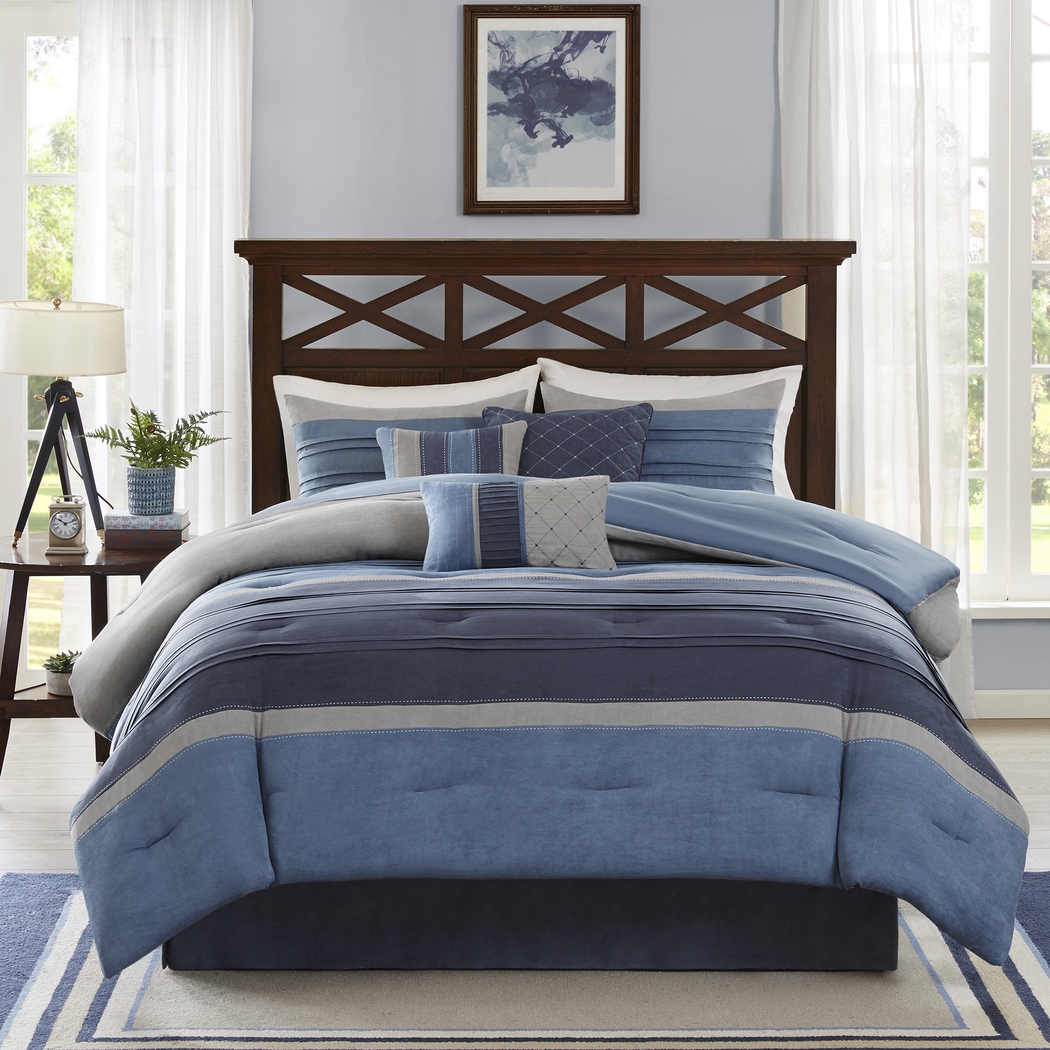 Amiah Navy 7 Pc Queen Comforter Set - Thumbnail - Image 1