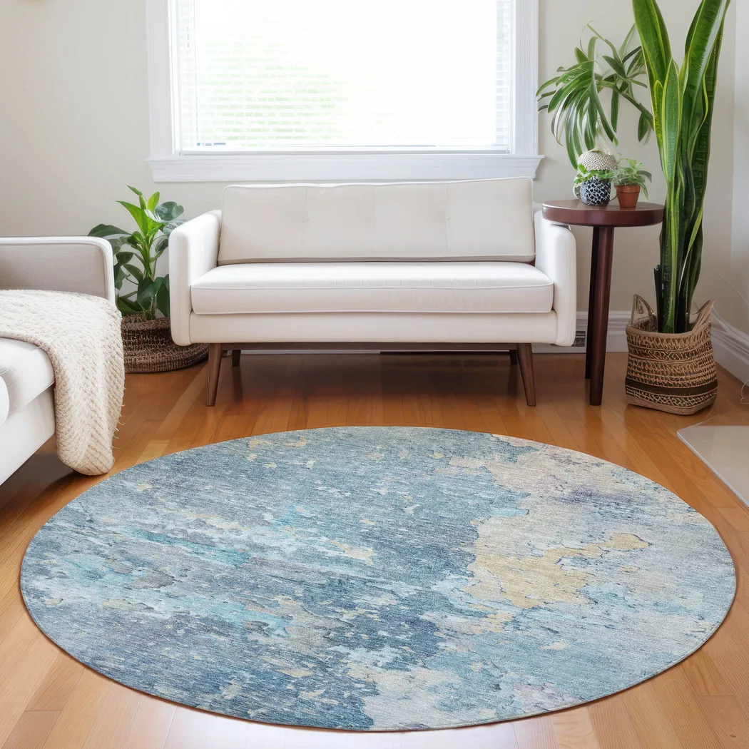 Amme Blue 8' Round Machine Washable Rug - Thumbnail - Image 2