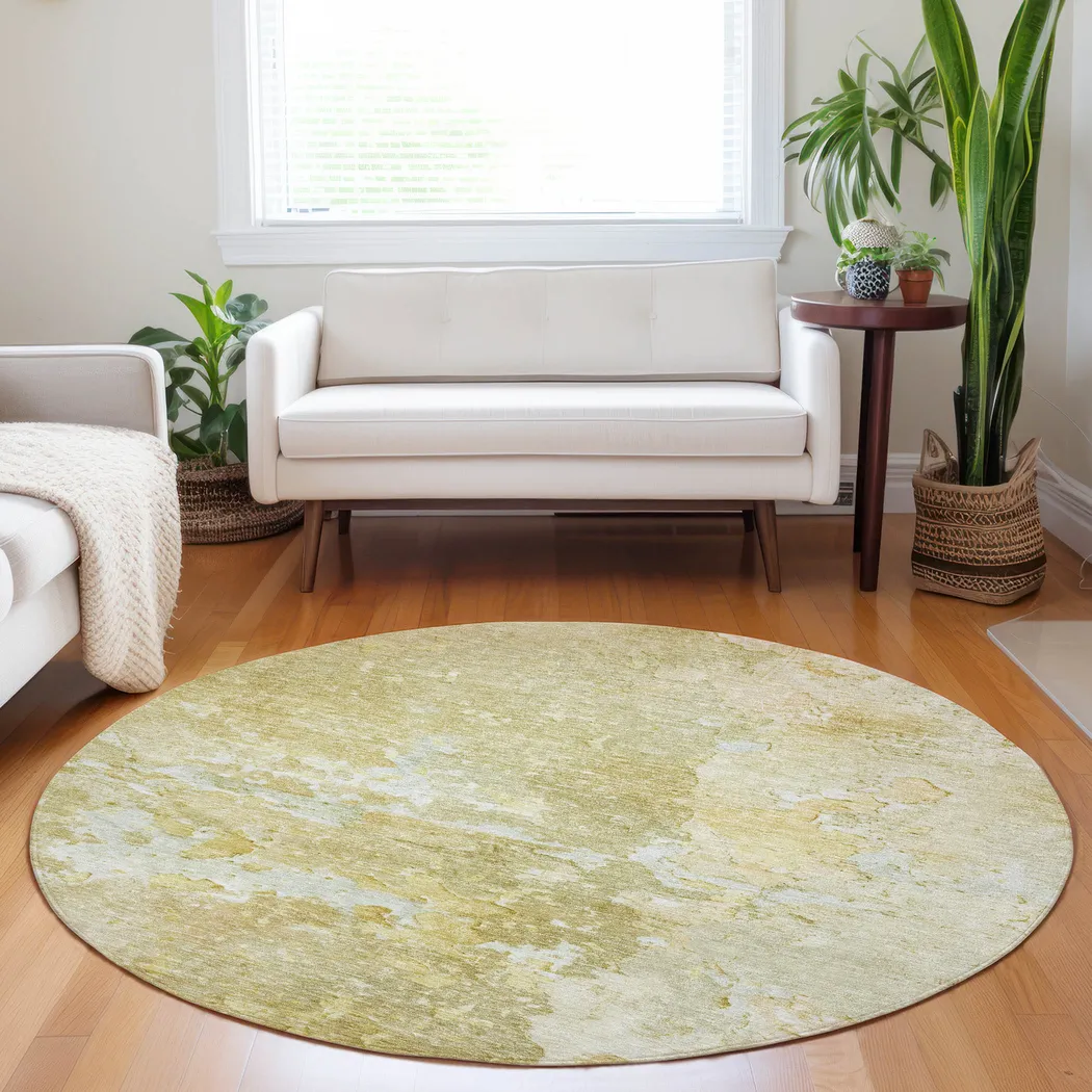 Amme Gold 8' Round Machine Washable Rug - Thumbnail - Image 2