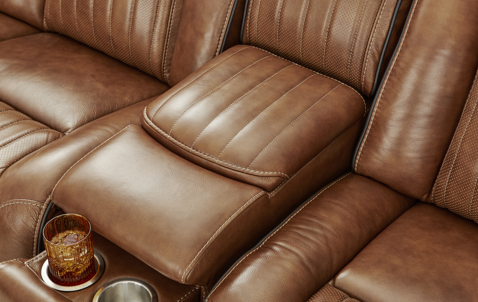 Amplify Brown Leather 7 Pc Triple Power Sectional - Thumbnail - Image 4