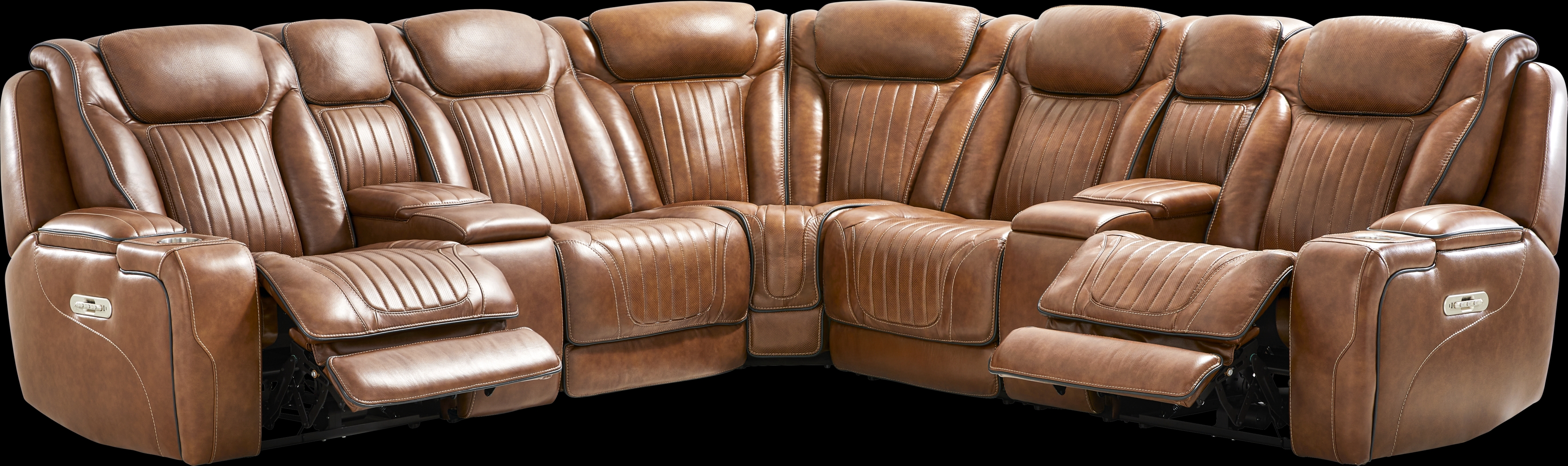 Amplify Brown Leather 7 Pc Triple Power Sectional - Thumbnail - Image 1