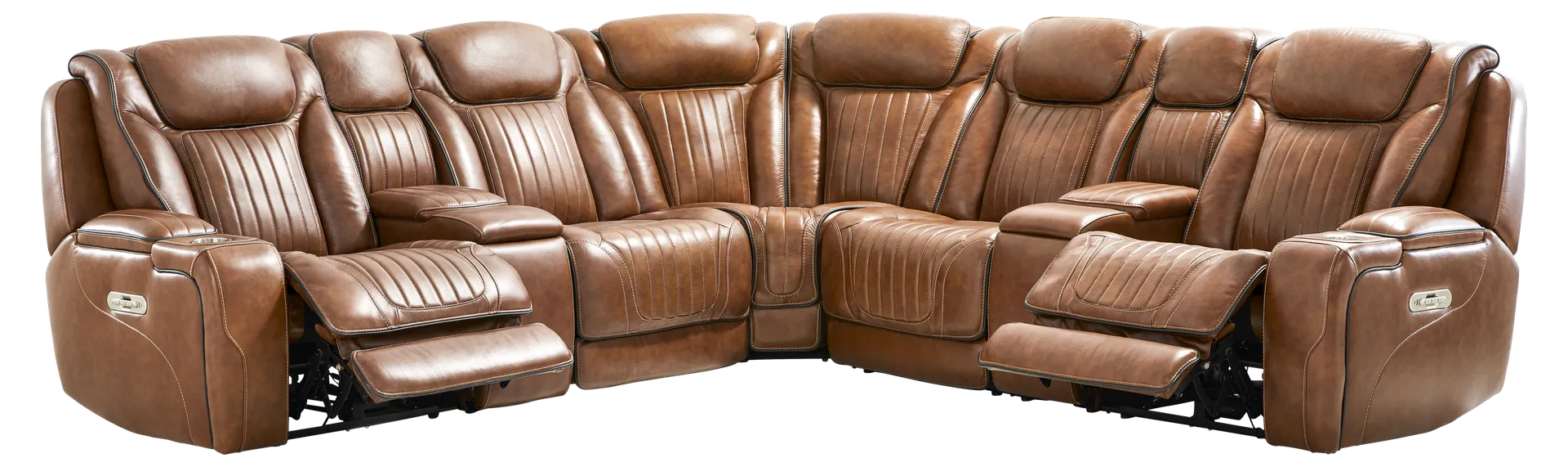 brown 7 pc triple power console sectional