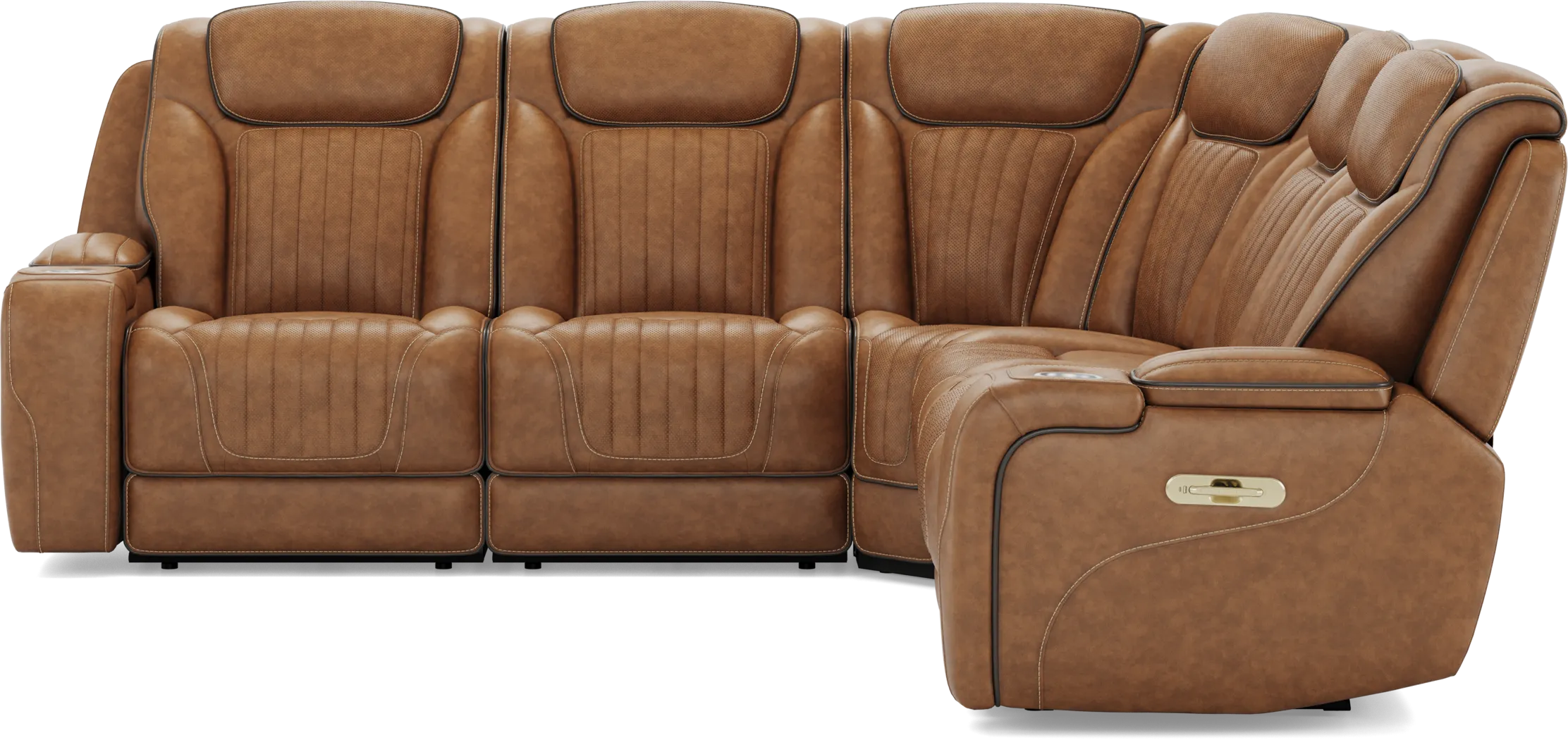 Amplify Brown Leather 5 Pc Triple Power Sectional - Thumbnail - Image 3