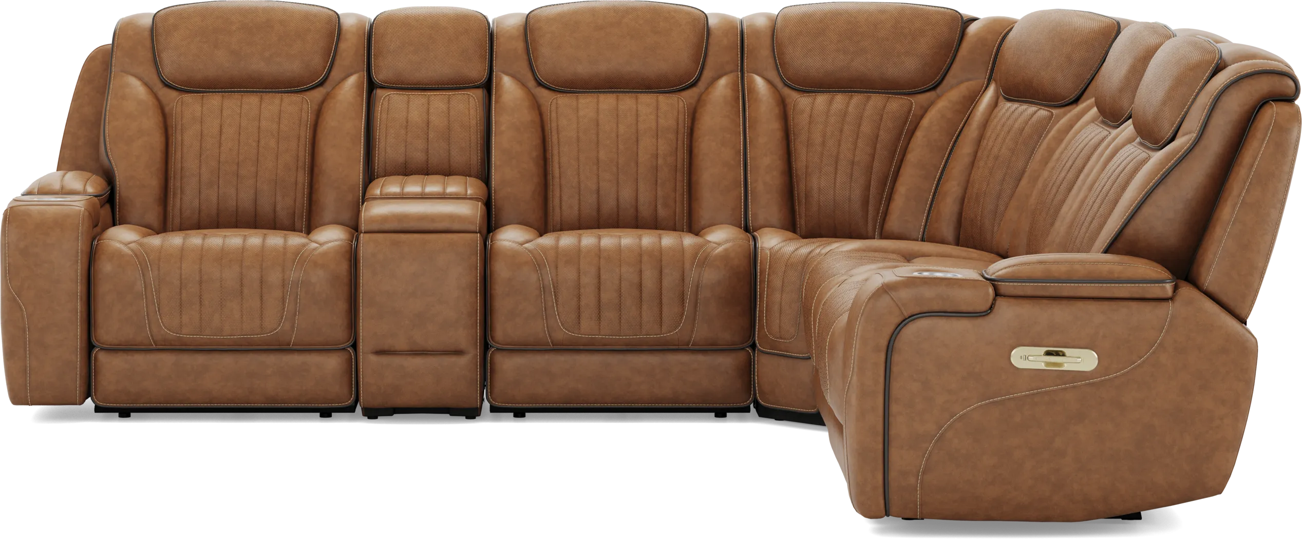 Amplify Brown Leather 6 Pc Triple Power Sectional - Image 3